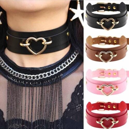 Choker necklace Sexy Pu leather women Collar Bondage Goth Belt Choker Gothic necklace punk jewelry club party SM gold Love
