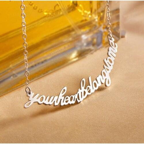 MumuXing Personalized Custom Curve Curved Name Stainless Steel Necklace Pendant Short Necklace Ladies Fashion Jewelry