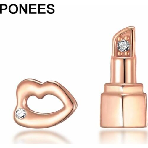 Ponees 100% 925 Sterling Silver Women’s Fashion Design Lipsticks And Lip Stud Earrings Gift For Girls Daughter’s Lovely Jewelry