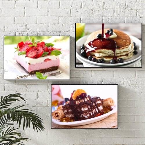 Dessert Poster Cake Canvas Painting Pancake Wall Art Picture Delicious Food Prints Kitchen Dessert Shop Western Restaurant Decor