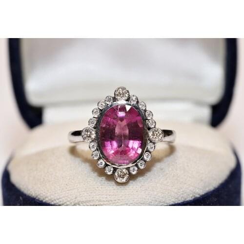 Perfect Platinum Art Deco Natural Diamond and Turmaline Stone Decorated Strong Ring