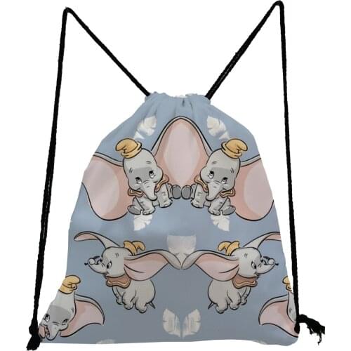 Disney Dumbo Backpack Portable Storage Bag Cartoon Elephant Drawstring Bags Child Small Purple School Bag Reusable Shoe Pocket