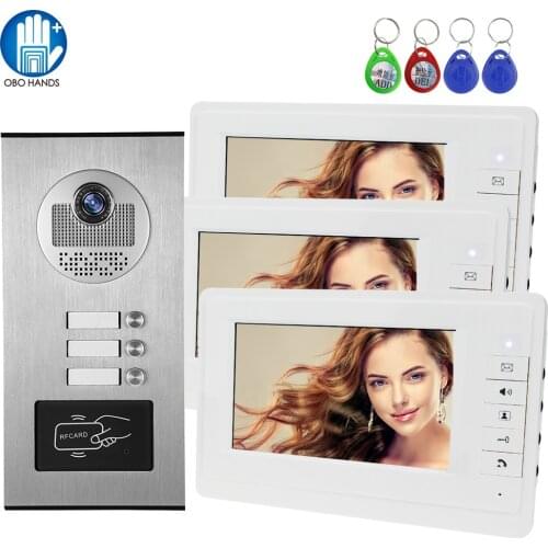 Wired 7" RFID Video Doorbell Intercom System 2 / 3 / 4 / 6 / 8 Monitors Screen with Outdoor Camera for Multi Apartments Building