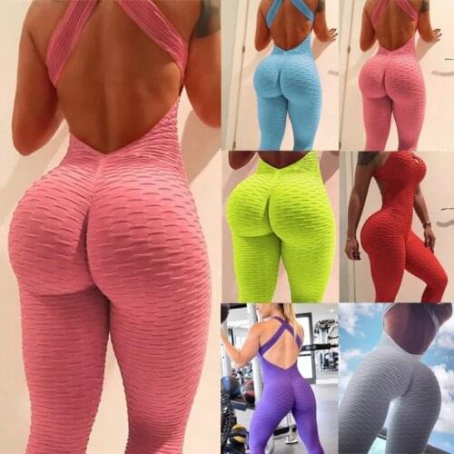 Women Sports Yoga Set Siamese High Waist Hips Trousers Halter Top Bandage Yoga Jumpsuit Fitness Tracksuit 2021 Dropship
