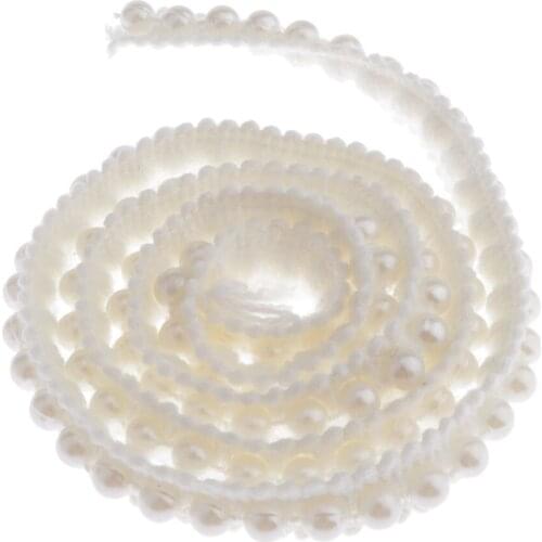 1 Yard Faux Pearls Lace Ribbon Applique Pearl Fringe for Wedding Party Decoration, Home Deco, Lamp Shade, Costume,etc