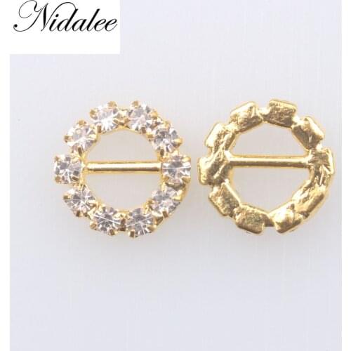 Nidalee 10mm 2/5" Round Rhinestone Buckle Invitation Diamante Ribbon Slider Hook Accessories Swimsuit Bikini Set Embellishments