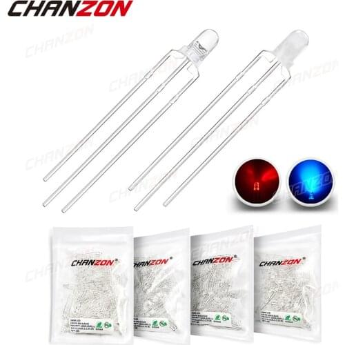 100pcs 3mm LED Light Emitting Diode Lamp Bulb Bicolor Red Blue Common Anode Cathode Clear Diffused Micro Indicator 3V DIY DIP