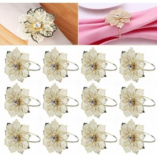 12pcs Metal Napkin Rings Towel Hotel Floral Holder Serviette Banquet Dinner Flower Napkin Rings Home Table Wedding Decor