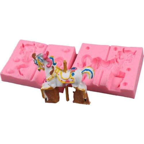 2Pcs/set 3D Trojan Horse Shape Silicone Fondant Molds Baby Birthday Cake Decorating Tools Gumpaste Chocolate Mould Cake Tool