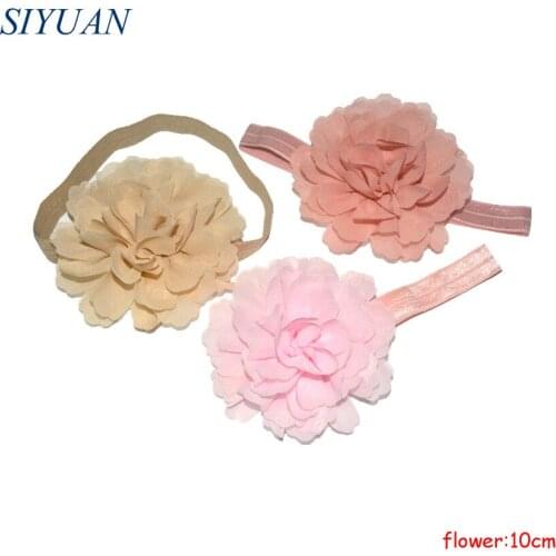 20pcs/lot Girl Fashion Elastic Headband Large Chiffon Flower Hair Band Kids Photography Props HB031