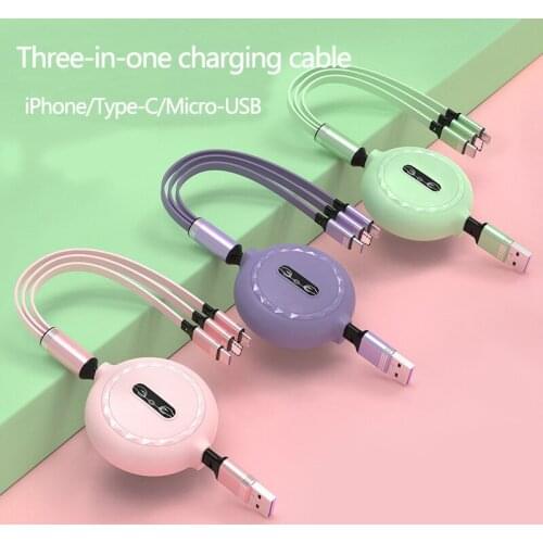 3 in1 Automatically shrink the charging cable For iPhone12 Xiaomi Android Type-c One Dragging Three Data Cable phone accessories