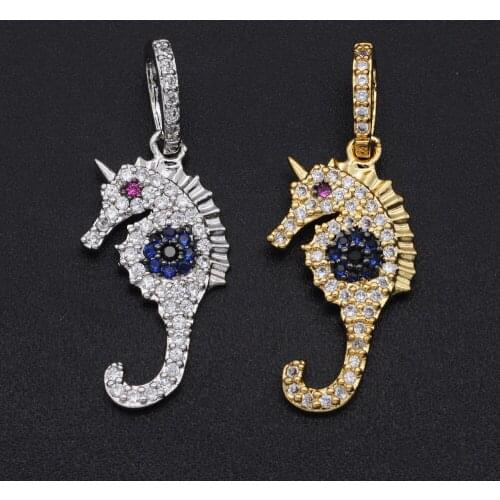 30x12mm 100% CZ Zircon DIY Jewelry Sea Horse Charm Pendant Wholesale Bracelet Making Charm Jewellery Accessories Top Quality