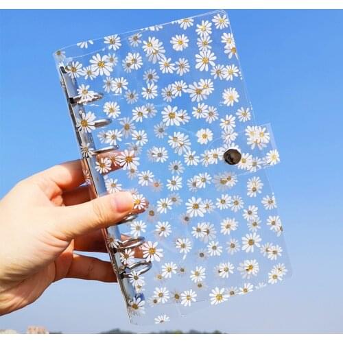 A6 Little Daisy Notebook Transparent 6 Rings Binder File Folder Loose Leaf Ring Binder Kawaii School Office Supplies