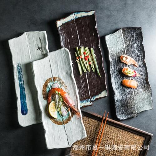 Large ceramic plates, large size plates, sushi plates, barbecue wings plates and creative rectangular cumin ribs flat plates