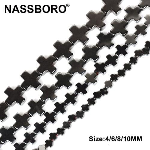 Cross Natural Stone Hematite Beads Black Loose Spacer Metal Beads For Jewelry Making DIY Craft Gift Wholesale NASSBORO