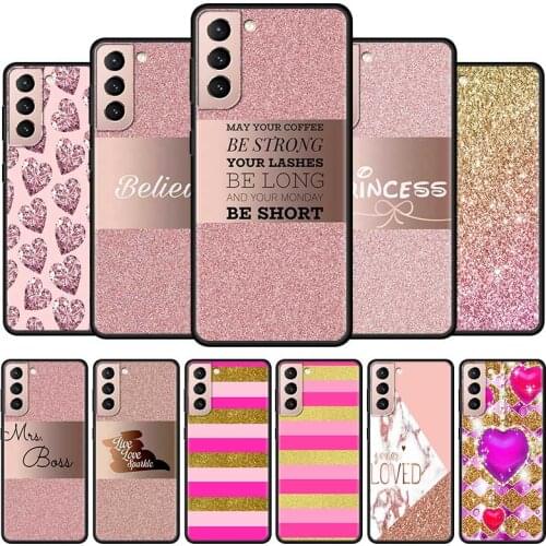 Gold Pink Rose Glitter Hearts Phone Case for Samsung Galaxy S21 Ultra S20 FE S10 5G S9 S8 Plus S10e S7 Edge Mobile Phones Cover