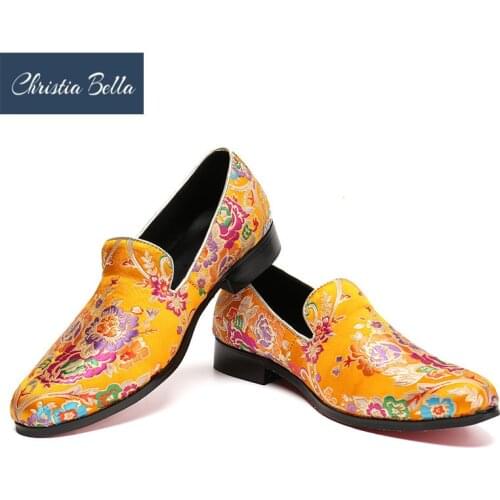 Christia Bella Brand New Style Flower and Leaf Pattern Printing Men Loafers Wedding and Party Men Dress Shoes Fashion Mens Flats