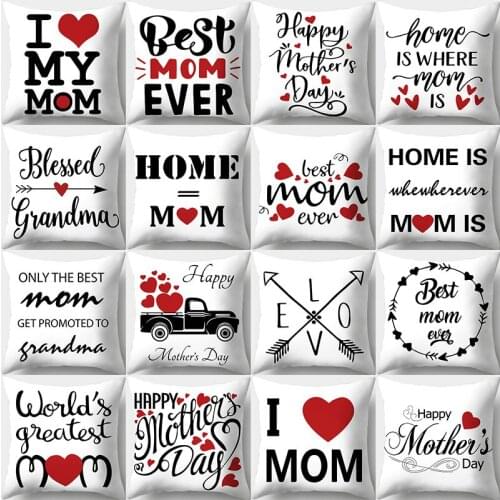 Mothers Day Cushion Cover 45X45 Letters Love Decorative Sofa Cushions Flower Pillowcase Polyester Pink Pillow Covers Home Decor