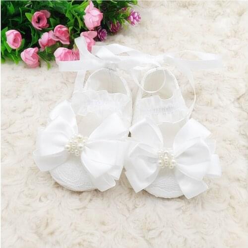 Baby girl shoes newborn shoes ribbon bow lace upper pearl embelished organza baptism shoe BB32