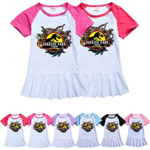 Childrens Dress Summer Kids Dresses For Girls Casual Cartoon Dinosaur Print Princess Tutu Dress Toddler Girls Clothes 2-14years