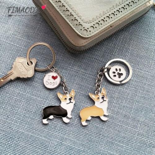 FIMAODZ Fashion Dog Keychain I Love Dogs Cute Bulldog Pet Paw Print Metal Pendant Car Key Chains For Men Women Gifts 2020