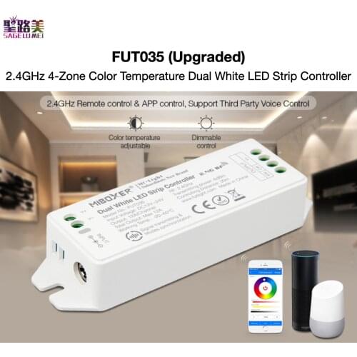 FUT035 (Upgraded) 2.4GHz 4-Zone Color Temperature Dual White LED Strip Controller Smartphone APP RF Control MiBOXER Mi-Light