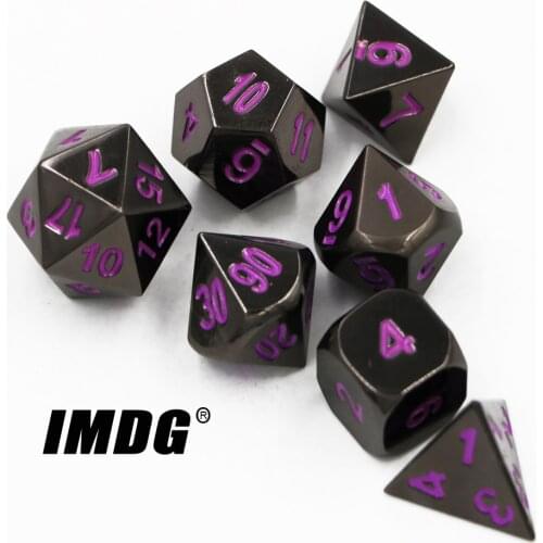 IMDG 7pcs/set Creative RPG Game Dice Polyhedron Metal Dice DND Black Nickel Purple Digital Game Dice
