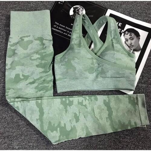 2PCS Camouflage Camo Yoga Set Sports Wear For Women Gym Fitness Clothing Booty Yoga Leggings + Sport Bra Sport Suit