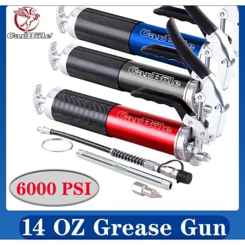 Red Blue Black Heavy Duty 6000 PSI Grease Gun Pistol Grip 400cc 14oz Lubrication W/12" Flex Hose and a 5-1/2" Metal Extension