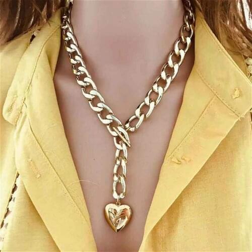 Exaggerated Big Thick Chain Heart-Shaped Pendant Necklaces for Woman Girls Party Casual Jewelry Accessories