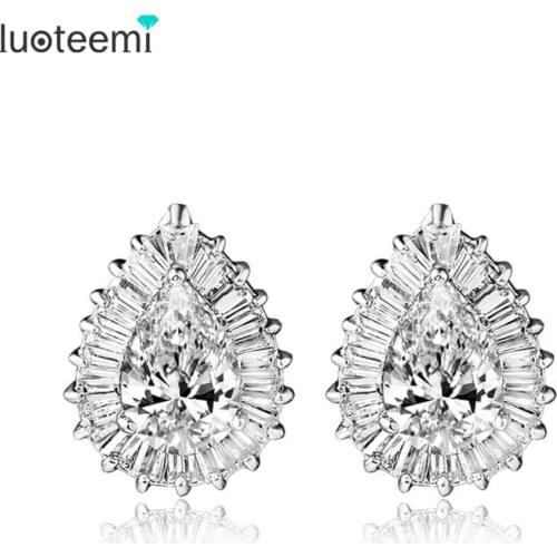 LUOTEEMI Brand Jewelry High Quality Cubic Zircon Stud Earrings Water Drop Zircon Stone Stud Earrings for Women Gift Wholesale