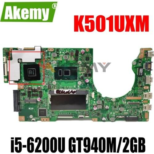 Akemy For ASUS K501UXM K501UW K501UQ K501UX K501U Laotop Mainboard K501UQ Motherboard with i5-6200U DDR4 GT940M/2GB