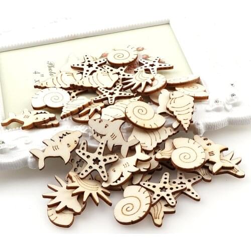 Ocean Animals Mixed Styles DIY Wooden Chips Decorative Embellishments Crafts Scrapbook Hand-made Graffiti Buttons 50Pcs/bag