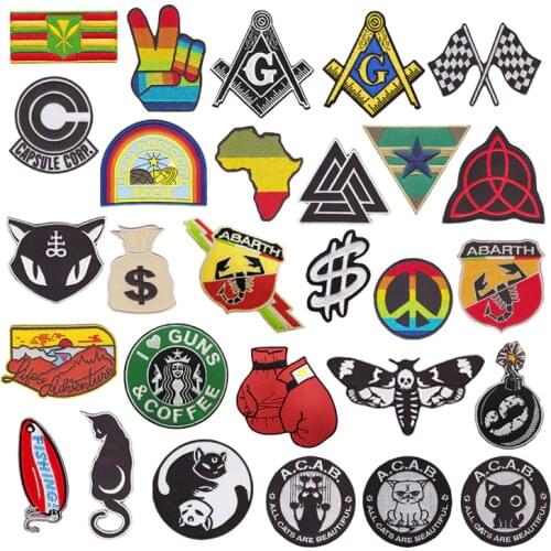 Cartoon fashion cat peace Patch for Clothing Iron on Embroidery Applique Fabric Badge DIY cute phone case Apparel Accessoriey