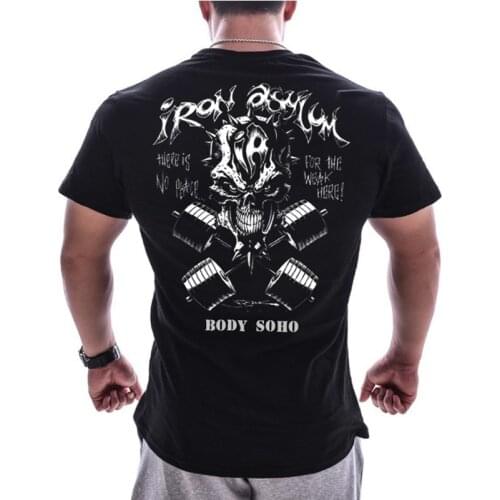 Men T-shirt Printed Fashion Gyms Fitness T-shirt Casual Cotton Short Sleeve Black White Summer Male Workout Clothing Tees Tops