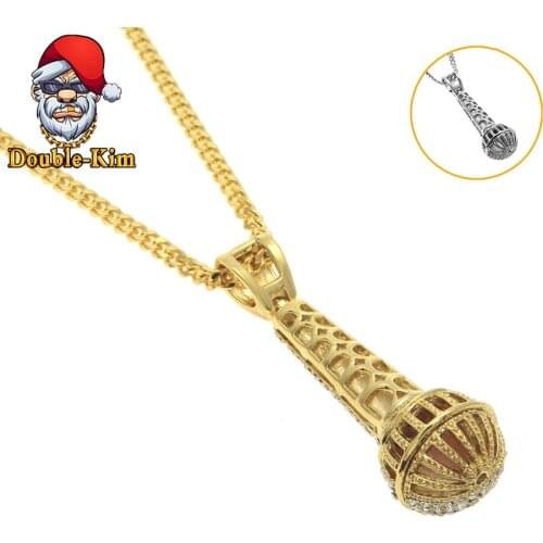 The Microphone Men Necklace Hiphop Rock Street Culture Titanium Stainless Steel Inlaid Zircon Chain Necklace Fashion Man Jewelry