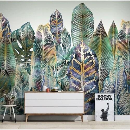 Custom Any Size Mural Photo Wallpaper 3D Tropical Plant Leaf Line Drawing Fresco Living Room Bedroom Home Decor Papel De Parede