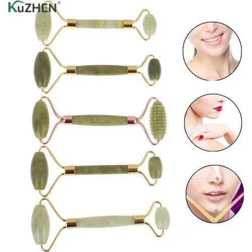 Natural Jade Roller Facial Massager Real Stone Face Roller Double Heads Guasha Massage Board Set Guasha Tools