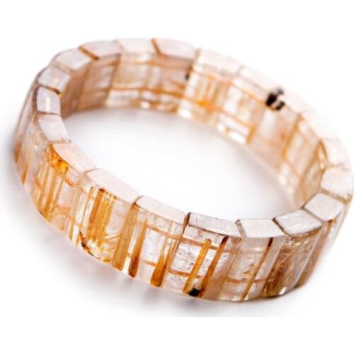 Genuine Brazil Natural Rutilated Quartz Crystal Transparent Rectangle Beads Stretch Women Bracelet 15*7mm