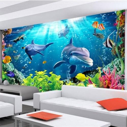 Beibehang Custom wallpapers underwater world dolphins and sea turtles mural wallpaper photo 3 d TV children room wallpaper