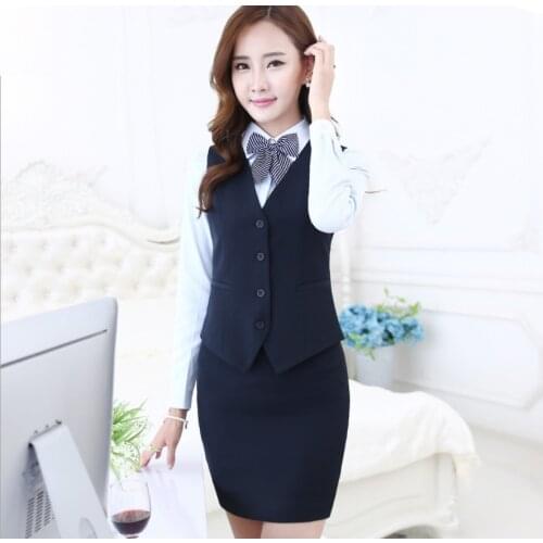 Fall 2019 waistcoat vest women 4 button v neck waistcoats ladies work vest suit office vest coats formal workwear black navy