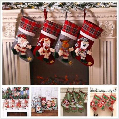 Happy New Year 1pc Christmas Stocking Gifts Bag for Children Xmas Tree Pendant Decoration for Home Christmas Party Navidad Decor