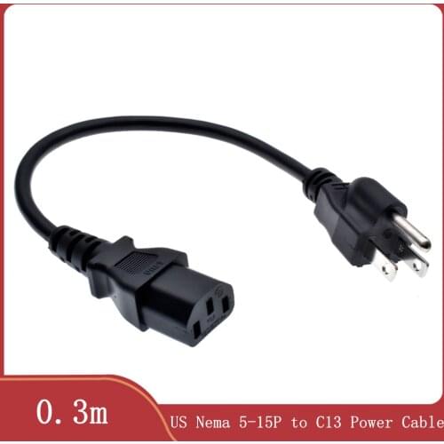 1ft. Short 3-Conductor PC Power Cord 18AWG NEMA 5-15p to IEC C13 Cable