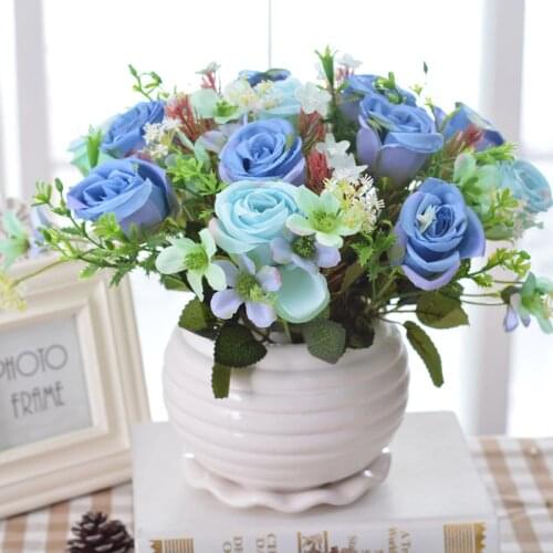 Modern Home Ceramic Vase+Artificial Flower Set Decoration Office Coffee Bar Desktop Fake Flower Pot Ornament Decor Accessories