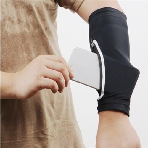 Sports Running Pouch Arm Sleeves Sun Screen Arm Protective Covers With Mobile Phone Pocket Outdoor Cycling Elastic Wrist Sleeve