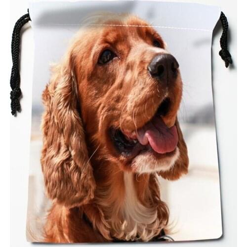 Custom Cocker Spaniel Dog Drawstring Bags Wedding Party Christmas Gift Pouches Packing 18x22cm Satin Fabric Storage Bag 12.2