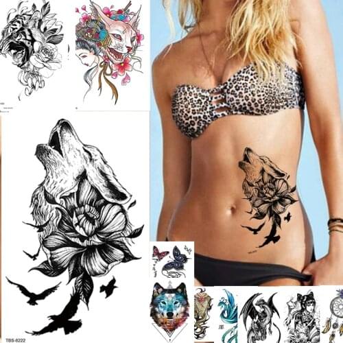 Fox waterproof Tatoo Dragon Snake Tato temporary Sexy Fox Wolf Sun Catcher Sticker Flash Fake Tattoos Women Man Transfer Tattoo