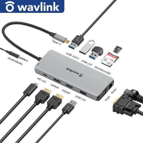 Wavlink USB-C MST Triple Display Docking Station Dual 4K HDMI Compatible\VGA Video Ports 87W Power Delivery For PC Laptop