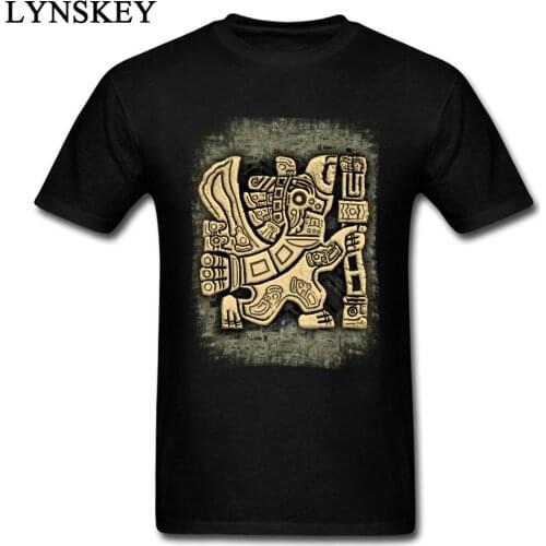 Funny Aztec Eagle Warrior Autumn Cotton T-shirt Men Tops Tees Retro Style Design Pattern Male Clothing Black