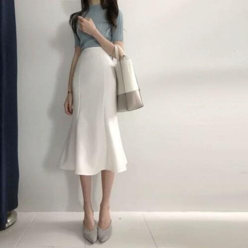 2020 Spring Summer Women Fashion Office Lady Ruffles Skirt Solid Color High Waist Fishtail Flouncing Knee Length Skirts M127